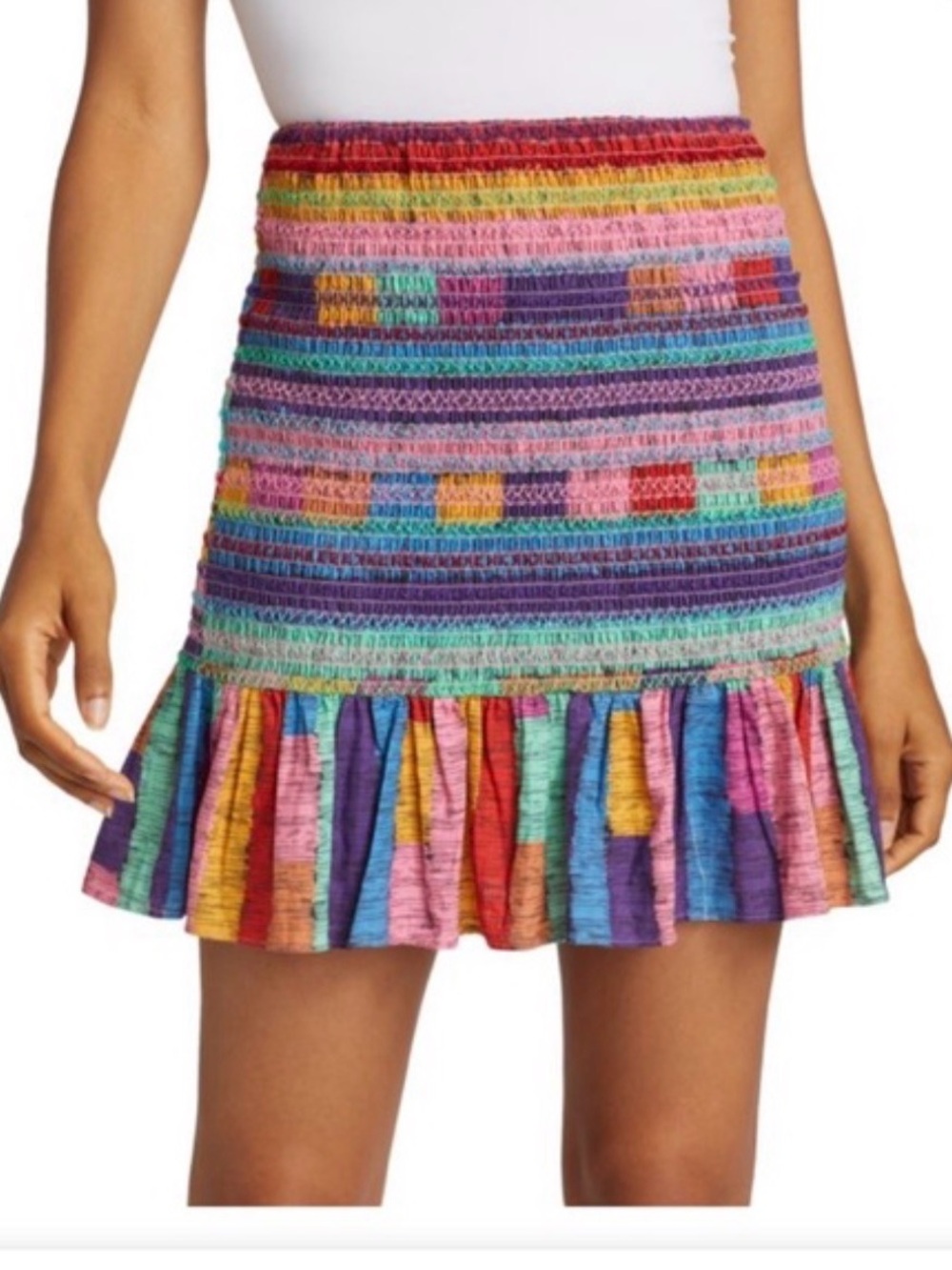 Farm rio Multicolor Smocked Ruffle Hem Mini Skirt